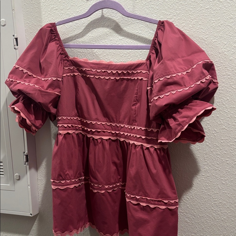 Chic Soul Rose Pink Peasant Puff Sleeve Blouse